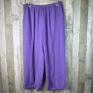 Flax Large Pull On Stretch Waistband Purple 100% Linen Capri Length Pants